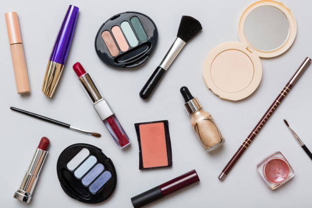 istock Professional makeup tools. Top view. Flat lay. Beauty, decorative cosmetics. Makeup brushes set and color eyeshadow palette on table background. Minimalistic style 1467749213