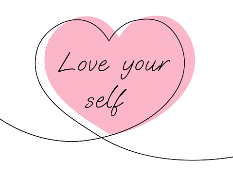Love your self. yuaner in line art style with a pink heart
