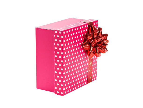 pink gift with red ribbon stock photo