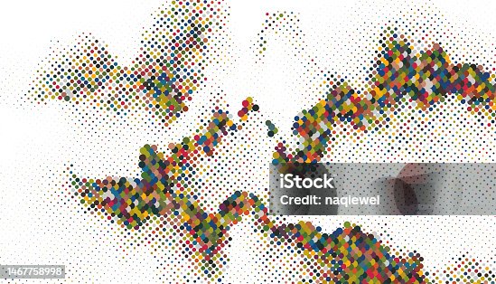 istock Vector Colorful Half Tone Polka Dots Textured Gradient Watercolor Ink Wash Painting Abstract Backgrounds 1467758998