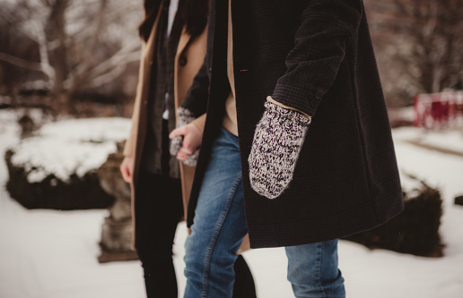 Couple walking outside in the winter