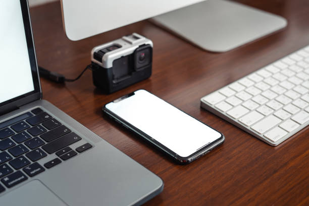 istock Mockup image of  smartphone with blank white screen at home 1467761867