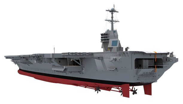 istock Aircraft Carrier military vessel 3D rendering ship on white background 1467766373
