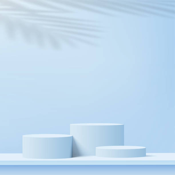 istock 3d blue color podium and minimal blue color wall scene. 3d podium minimal abstract background. Pastel color abstract room design. Vector 1467766622