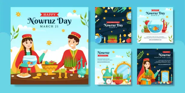 Vector illustration of Happy Nowruz Day Social Media Post Flat Cartoon Hand Drawn Templates Background Illustration