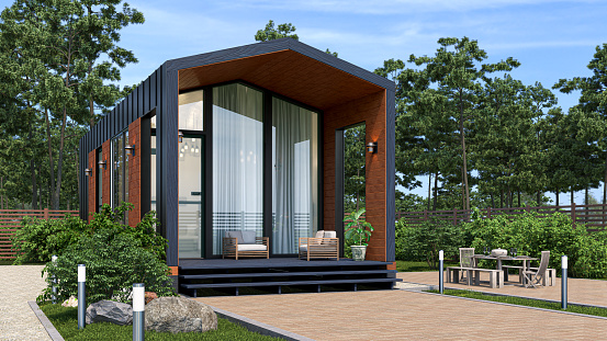 Exterior of modular luxury house. 3d illustration