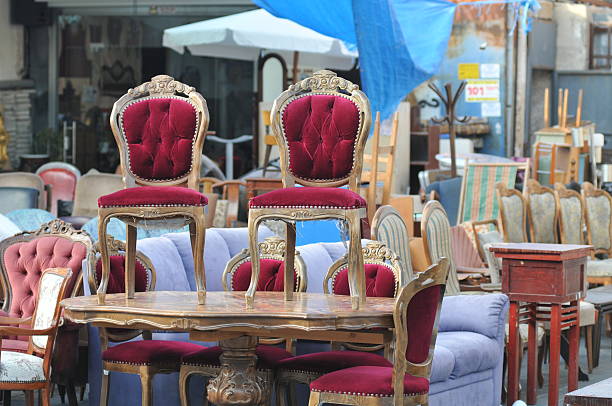 istock Antique Chairs on a table at flea market 146777354