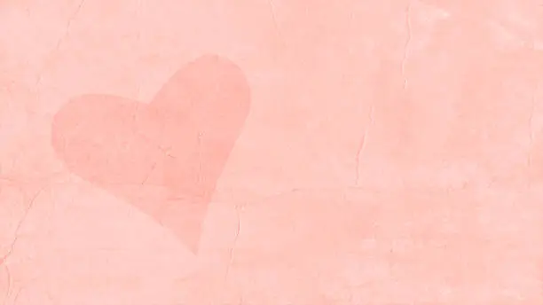 Vector illustration of One faded pastel light pink peach coloured soft romantic faded heart over monochrome valentine love romance theme plain painted wall like background