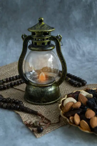 Vintage retro Lantern lamp with dry nuts