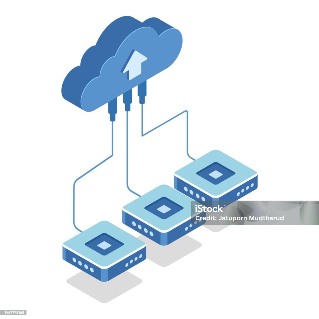 Cloud Database Design Elements Modern 3d Cloud Squares Shapes Sketch ...