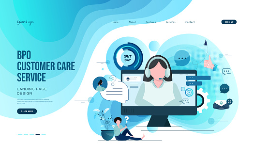 Customer service. Woman operator call center concept. Support, assistance, call center, hot line, help, response, consultation. Vector illustration