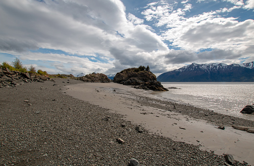 Tidal mudflat beach at Beluga Point on the Turnagain Arm near Anchorage Alaska United States