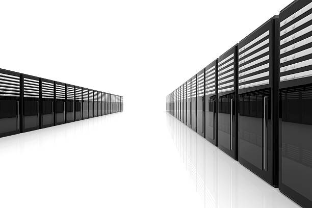 Server Room 3D Illustration. Isolated on white. fileserver stock pictures, royalty-free photos & images