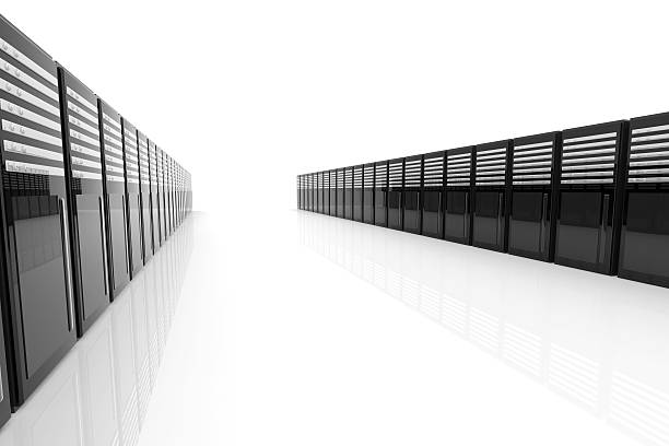 Server Room 3D Illustration. Isolated on white. fileserver stock pictures, royalty-free photos & images