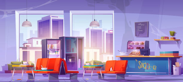 istock Food court interior, canteen with fast food 1467781413