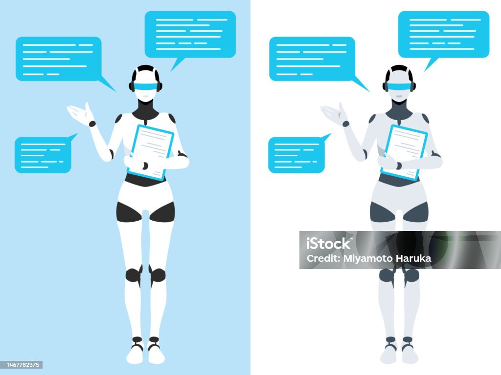 Two Robots Chating Vector Illustration Of A Robot Chatting Talking And Guiding With ...