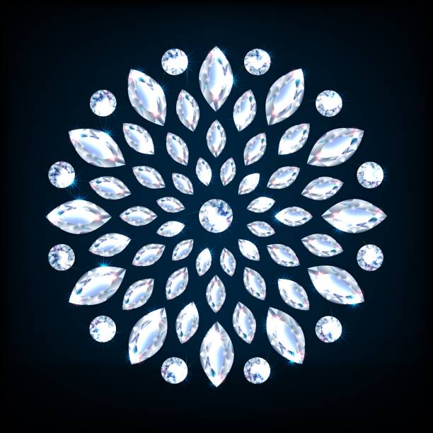 diamond circular pattern realistic luxury vector eps10 Diamond snowflake flower. Gemstones in the shape of a flower. Jewelry decoration for birthday, anniversary, christmas, valentine s day. 3D realistic neon illustration. On a blue background vector. diamond necklace stock illustrations