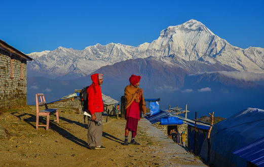 Shikha, Nepal - Oct 25, 2017. Local people standing on mountain at Khopra Village in Shikha, Nepal.