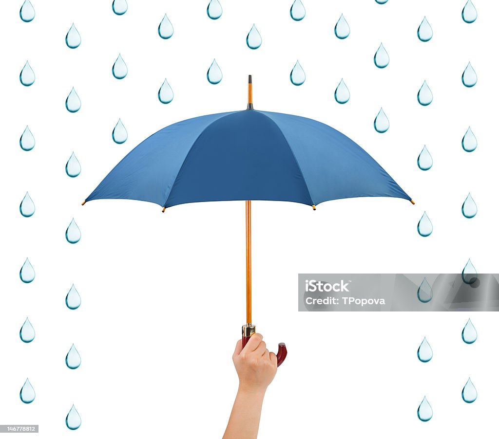 Main avec parasol et la pluie. - Photo de Blanc libre de droits