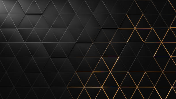 istock Luxury triangle abstract black metal background with golden light lines 1467790922