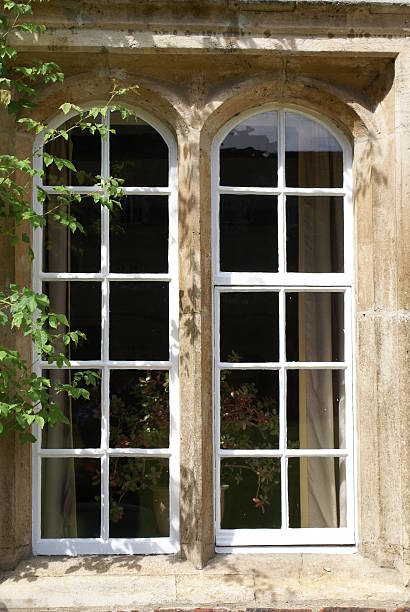 Window in Jesus College Cambridge University stock photo