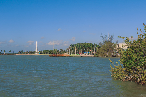 Seaside Road with Palm Trees in the city center of Chetumal, Mexico