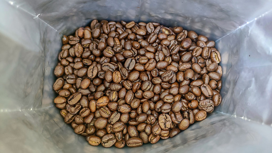 Group of roasted coffee in a bag
