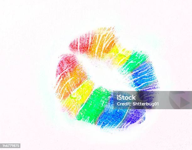 Gaypridekuss Stockfoto und mehr Bilder von Lippenstiftabdruck - Lippenstiftabdruck, Regenbogen, Blau