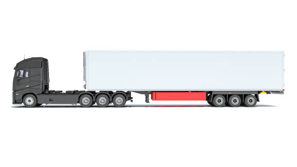 istock Truck with Reefer Refrigerator Trailer 3D rendering on white background 1467799719