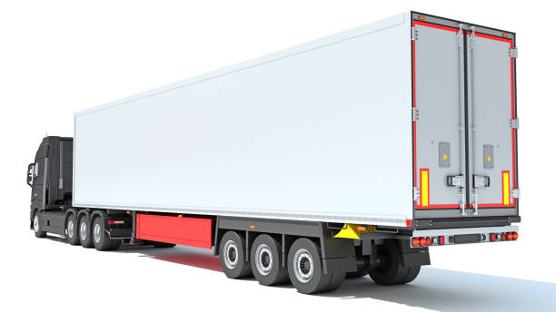 istock Truck with Reefer Refrigerator Trailer 3D rendering on white background 1467799727