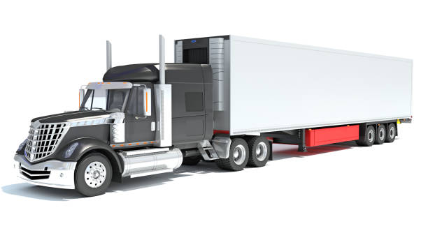 istock Truck with Reefer Refrigerator Trailer 3D rendering on white background 1467799747