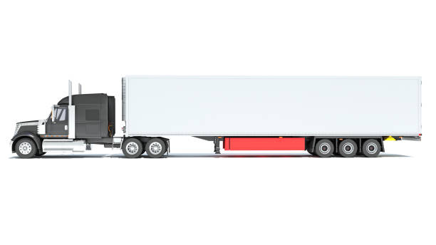 istock Truck with Reefer Refrigerator Trailer 3D rendering on white background 1467799755