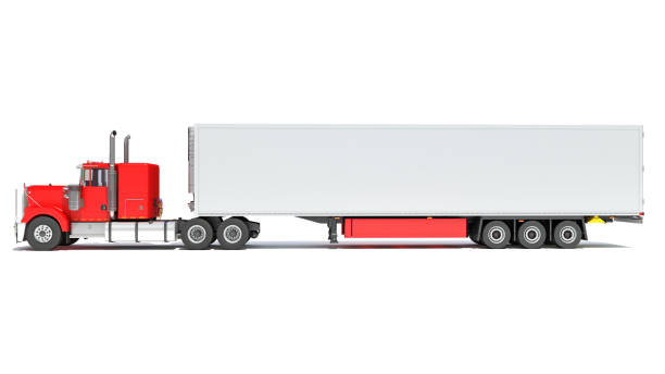 istock Truck with Reefer Refrigerator Trailer 3D rendering on white background 1467799770