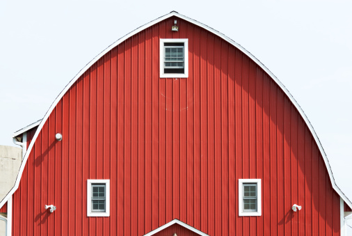 Side view of newer red barn.
