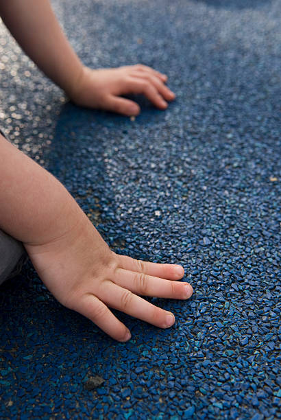 child's hands ready to run stock photo