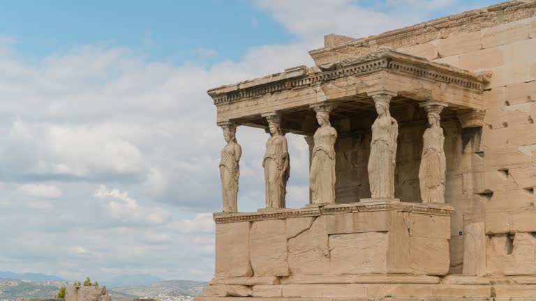 timelapse footage of The porch of the Caryatids at the Erechtheum in the greek Acropolis. Athens, Greece.