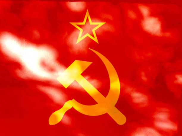 istock Double exposure on creepy soviet flag. Basemap or background use. Double exposure creative hologram. 1467804006