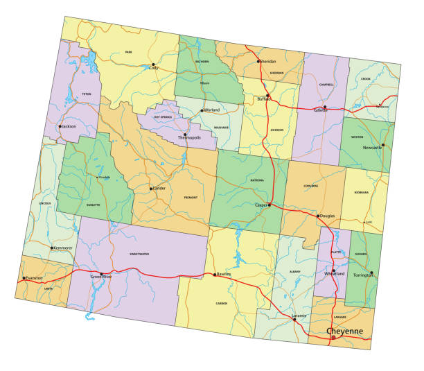 Wyoming Highly Detailed Editable Political Map With Labeling Stock Wyoming Highly Detailed Editable Political Map With Labeling 
