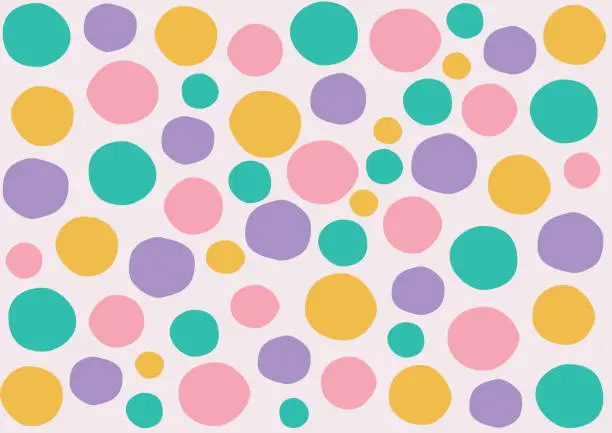 Vector illustration of Abstract handmade different simple circle pattern background. Bubble, circle pattern design. Tile vector pattern with pastel circle on pink background.