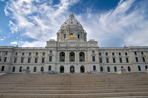Minnesota State Capitol building from the steps looking toward the entrance 