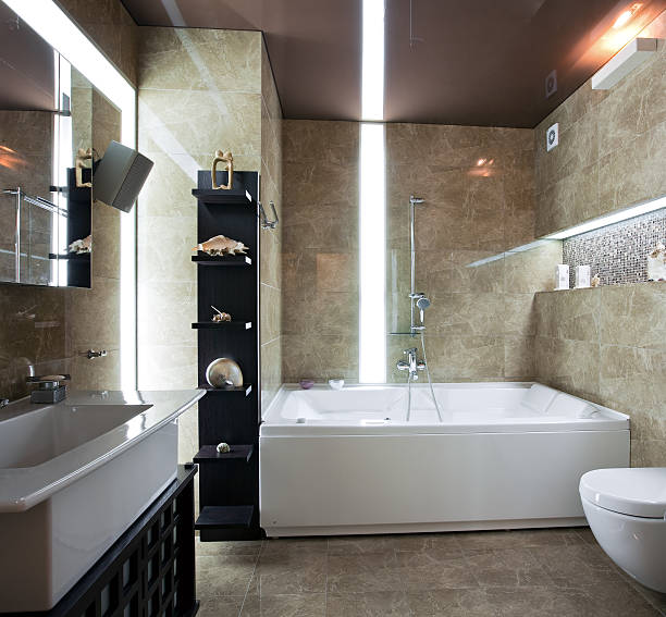 Interior view of a luxurious modern bathroom stock photo