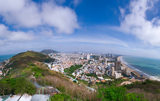 Vung Tau is a famous coastal city in the South of Vietnam. Vung Tau city aerial view in the morning, Vung Tau is the capital of the province since the province's founding. Travel concept