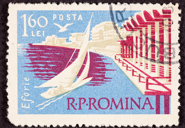 istock Canceled Postage Stamp Sailboat Sailing Eforie, Romania Black Sea 146780803