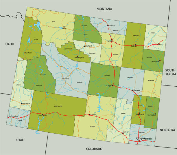 Highly detailed editable political map with separated layers. Wyoming. Highly detailed editable political map with separated layers. Wyoming. casper wyoming stock illustrations