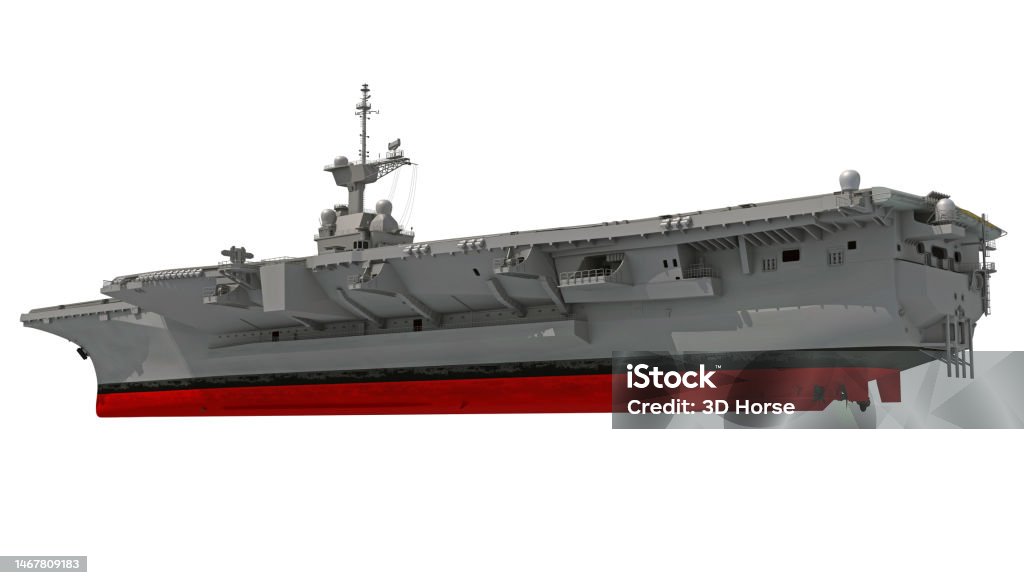 Aircraft Carrier 3D rendering on white background Air Force Stock Photo