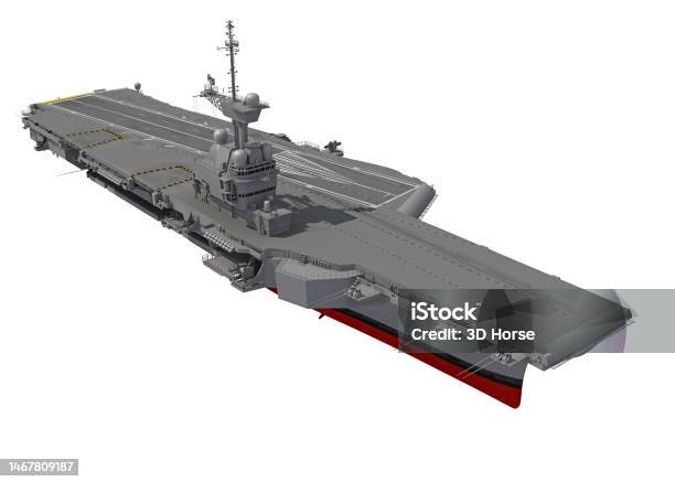 Aircraft Carrier 3d Rendering On White Background Stock Photo - Download Image Now - Air Force, Air Vehicle, Aircraft Carrier