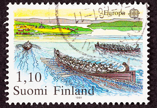 istock Canceled Finland Postage Stamp Boat Crew Sweep Rowing Racing Water 146781088