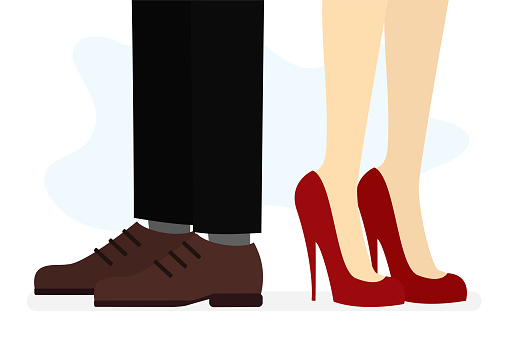 Legs of man and woman close-up. People stand back from each other. Family resentment, breakup. Relationship problem. Misunderstanding, concept. Business troubles. Gender gap. Flat vector illustration