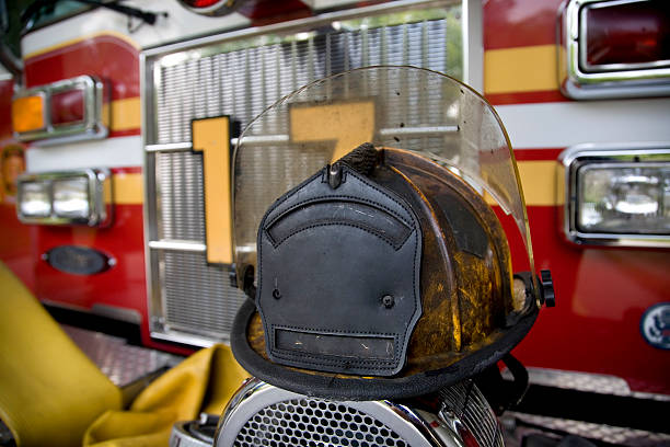 istock Burnt Helmet on Fire Truck 146781142