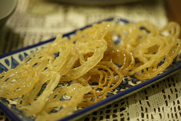 Jalebi served in a platter stock photo
